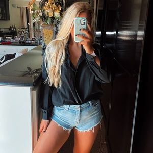 Black button down long sleeve blouse